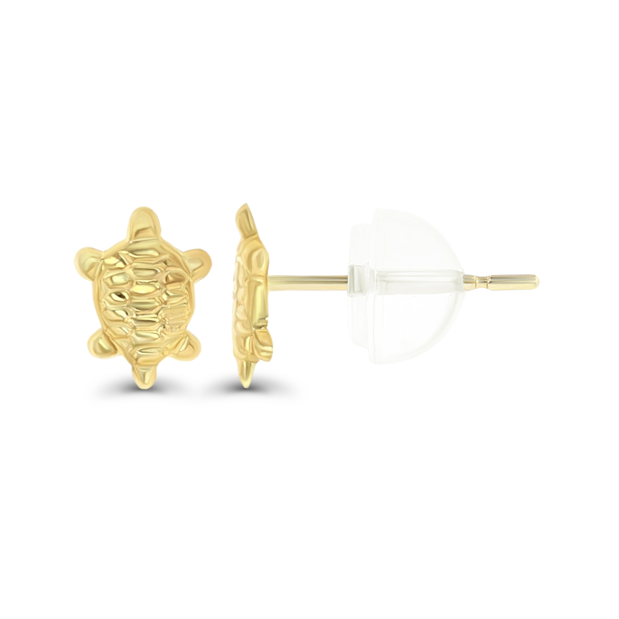 10K Yellow Gold 7x5mm Tortoise Stud Earring with Silicone Back