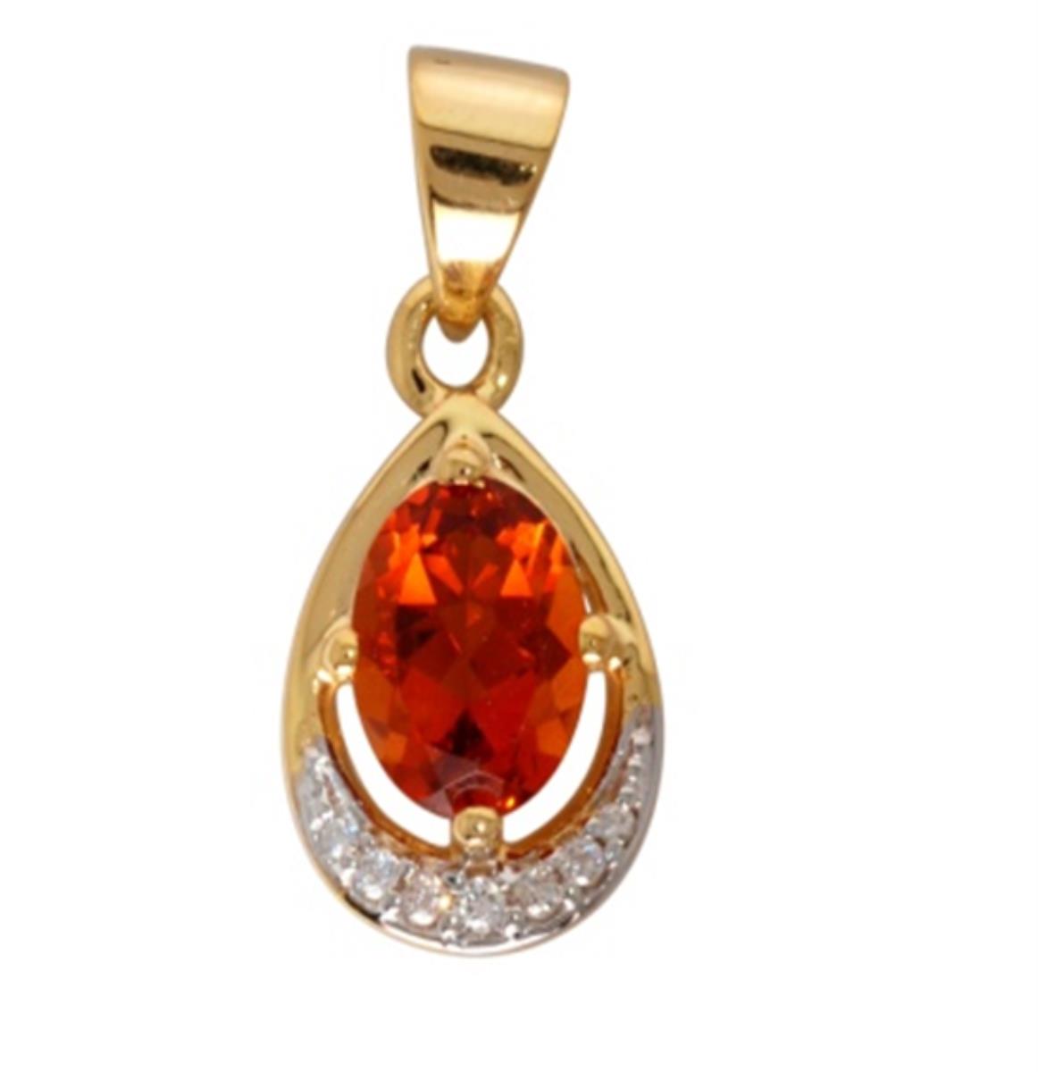 Sterling Silver Yellow 1-Micron 8x6mm Madeira Citrine Oval Cut & White Zircon Teardrop Shaped Pendant