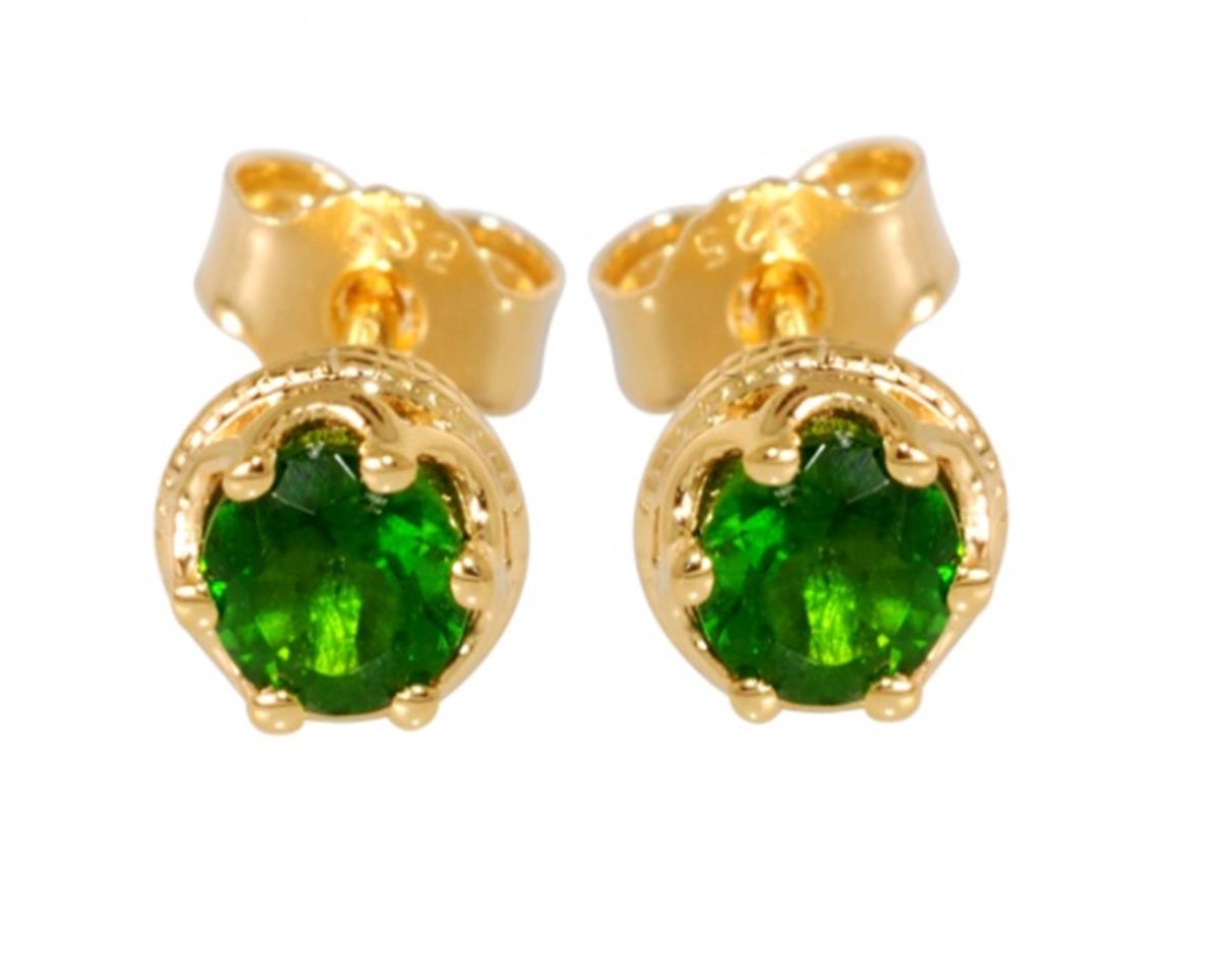 Sterling Silver Yellow 1-Micron 5mm Chrome Diopside Round Cut Crown Setting Stud Earring