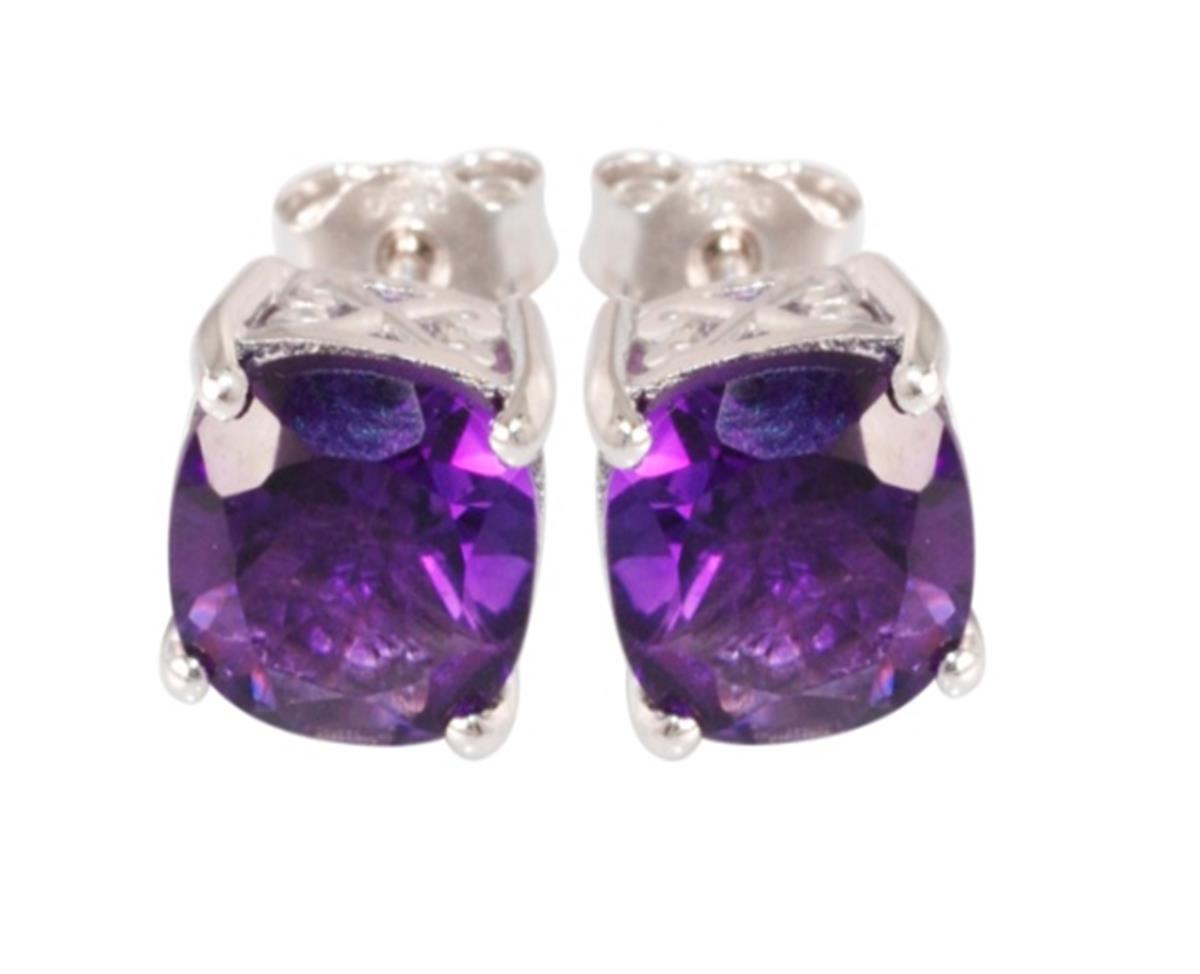 10K White Gold 9mm Cushion Cut Amethyst Solitaire Stud Earring