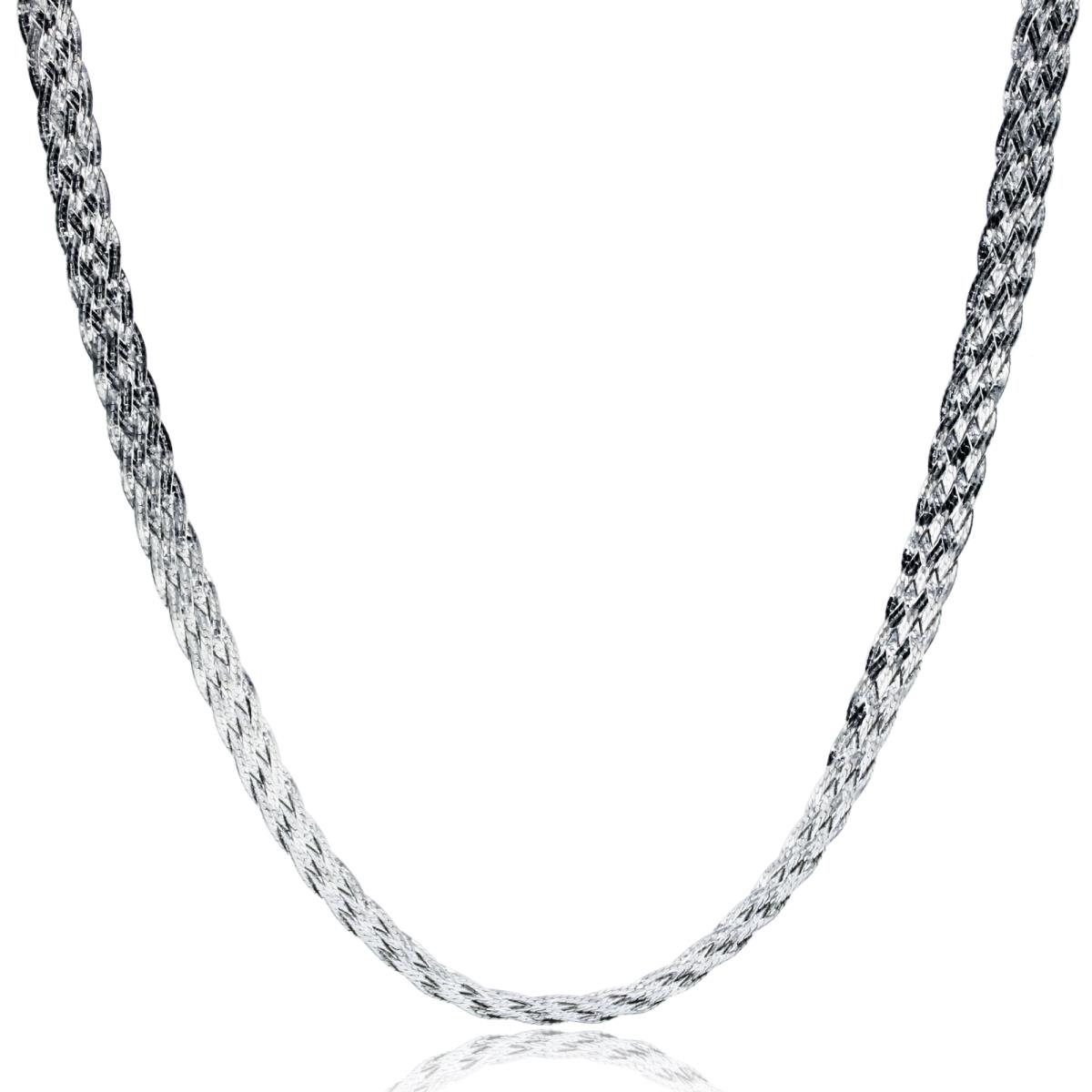Sterling Silver Rhodium 5.5mm Wide Diamond Cut Braided Herringbone 22" Adjustable Necklace