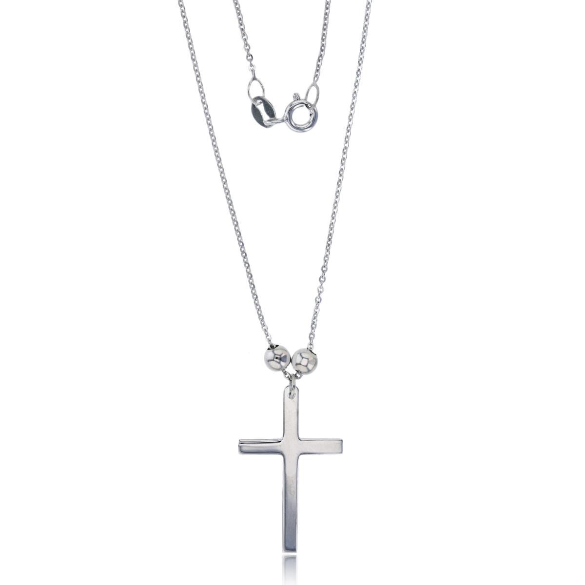 Sterling Silver Rhodium Polished Cross 18-21" Necklace