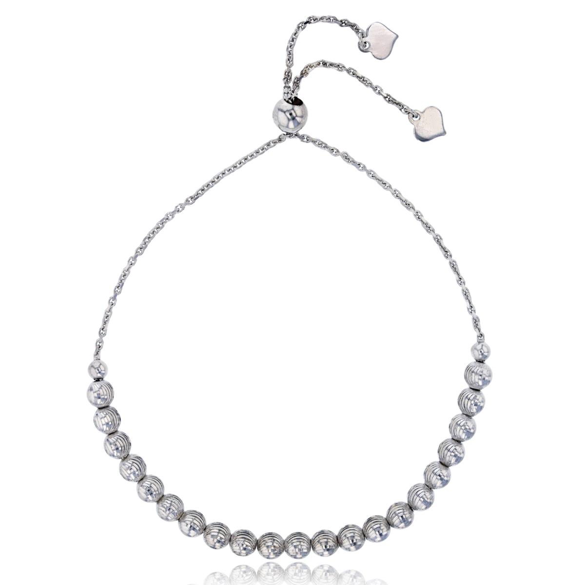 Sterling Silver Rhodium Moon Cut Beads Adjustable Bracelet