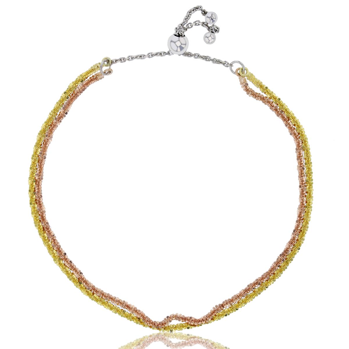 Sterling Silver Tricolor Double Sparkle Chain Adjustable Bracelet