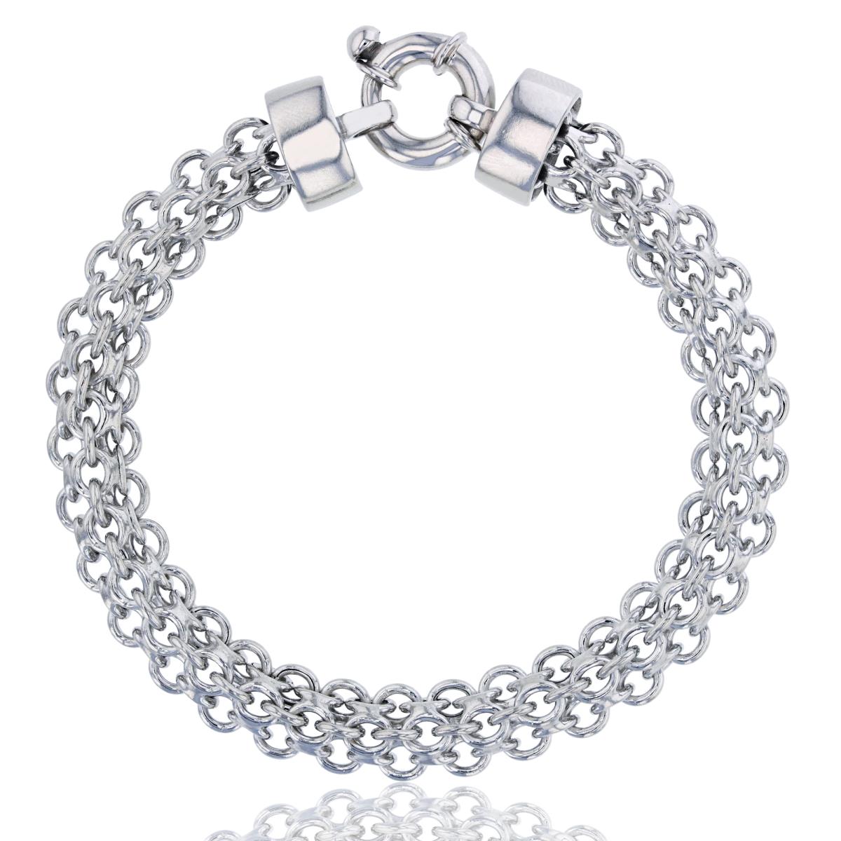 Sterling Silver Rhodium Polished 3-Row Link 7.5" Bracelet