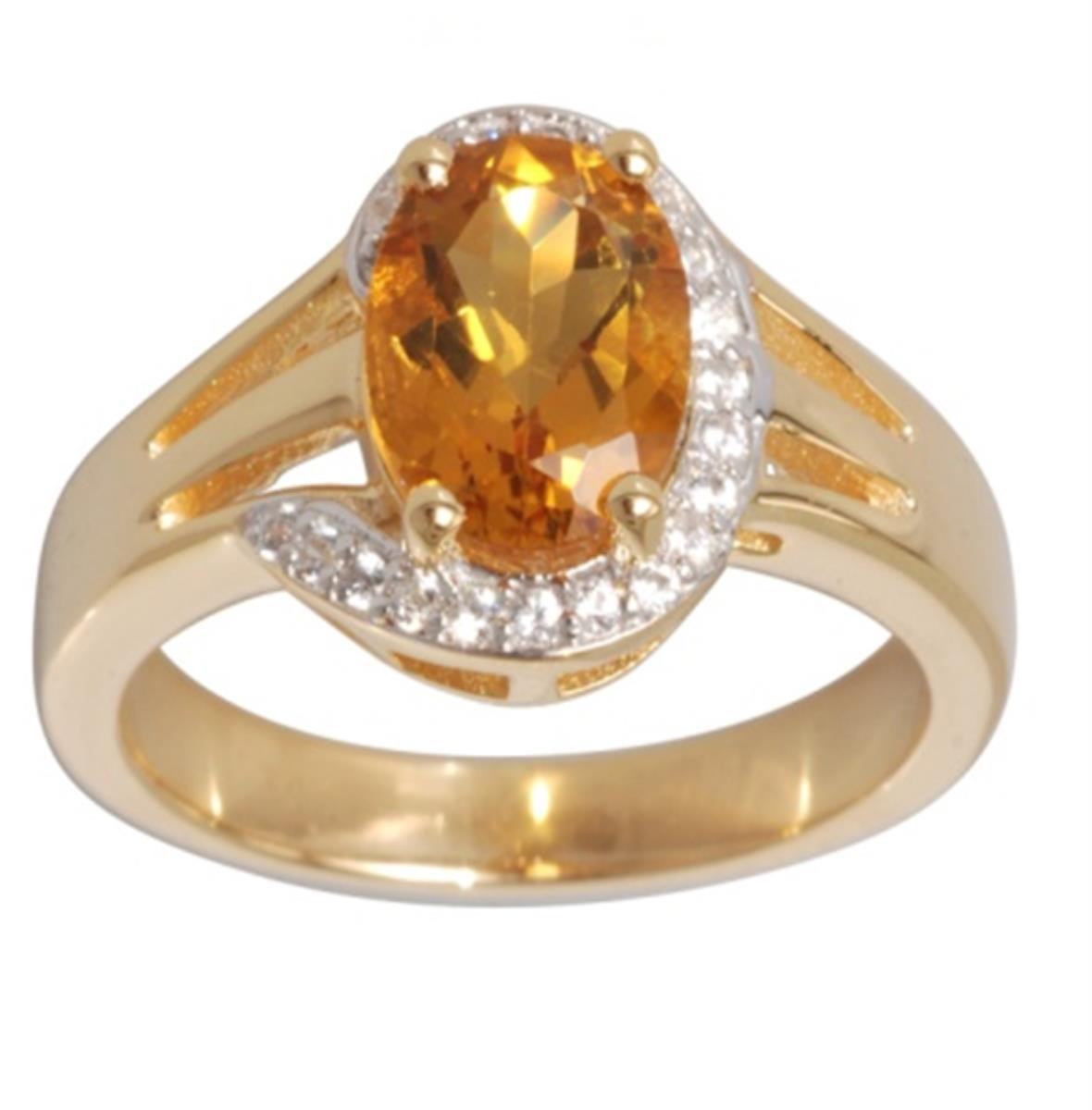 10K Yellow Gold 3-Strand 9x6mm Oval Cut Yellow Beryl & White Zircon Fashion Ring