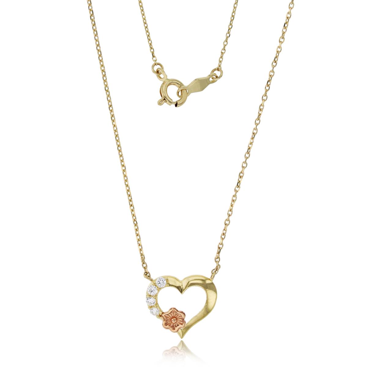 14K Two-Tone Gold Open Heart with Flower 18" Necklace