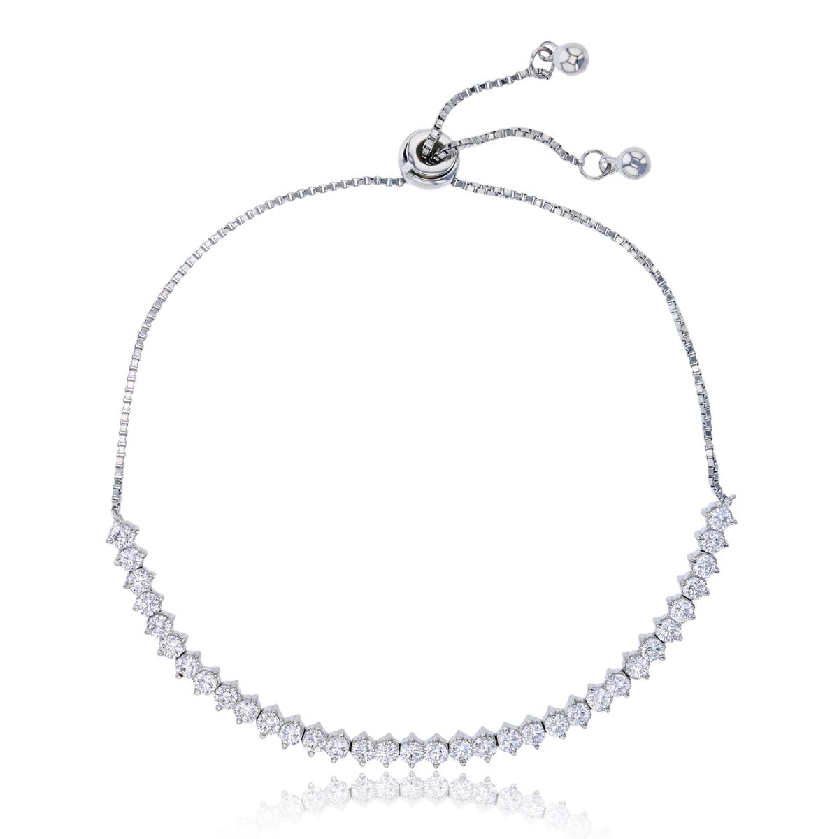 Sterling Silver Rhodium 2.50mm Round Cut CZ Adjustable Tennis Bracelet