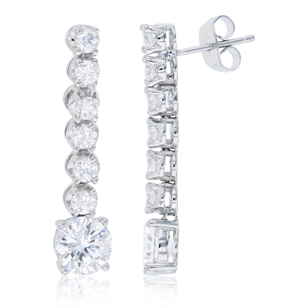 Sterling Silver Rhodium 7-Stone Round Cut CZ Dangling Earring