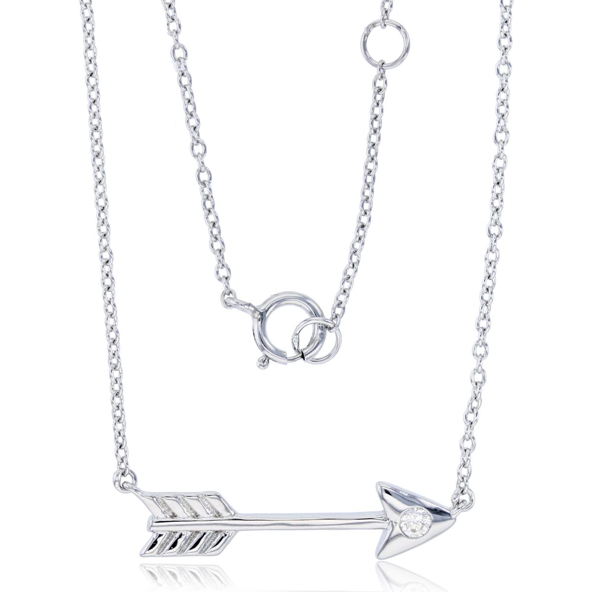 Sterling Silver Rhodium Polished Arrow with 2.5mm Round Cut CZ 17"-18" Necklace