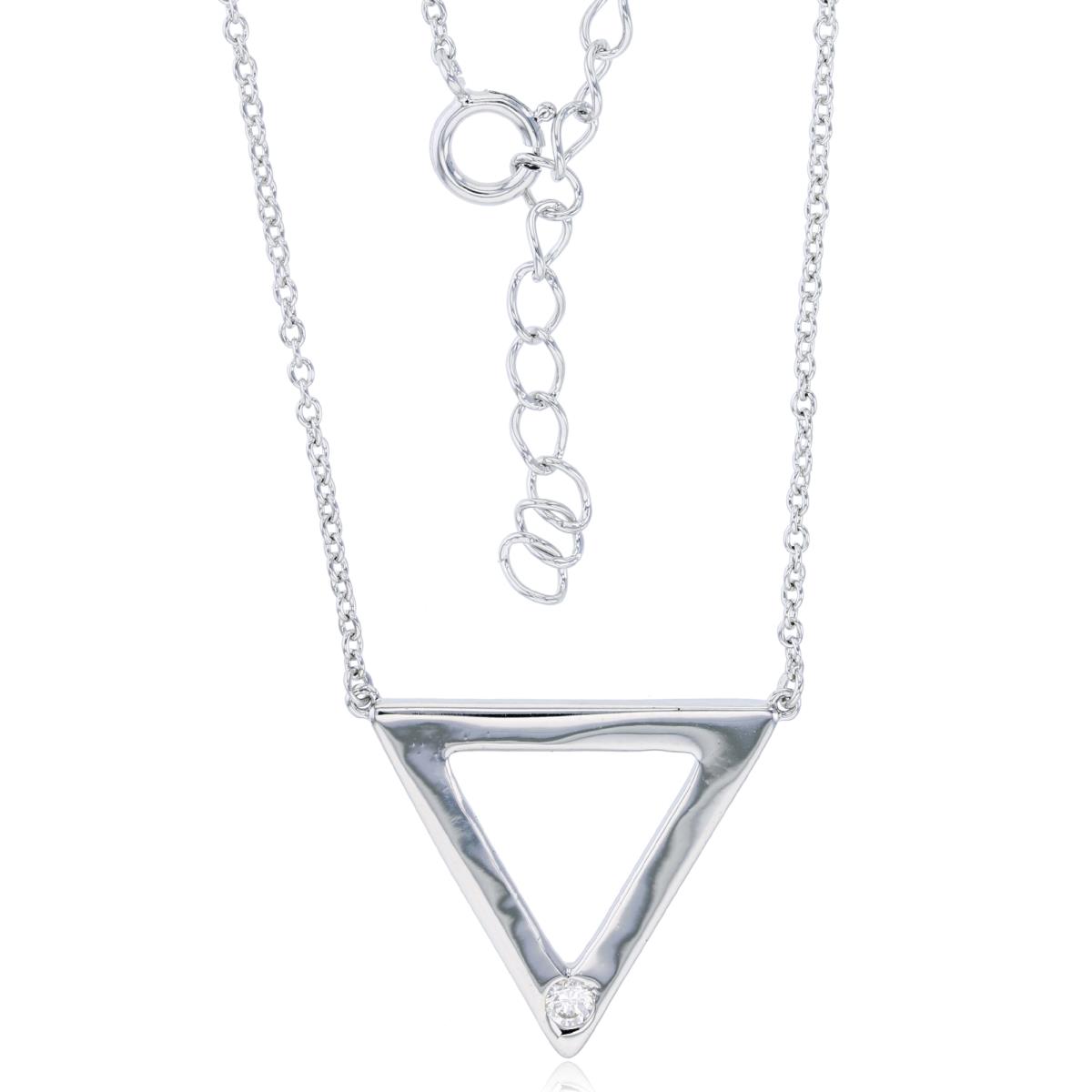 Sterling Silver Rhodium Polished Open Triangle with 2.5mm Round Cut CZ 16"+2" Necklace