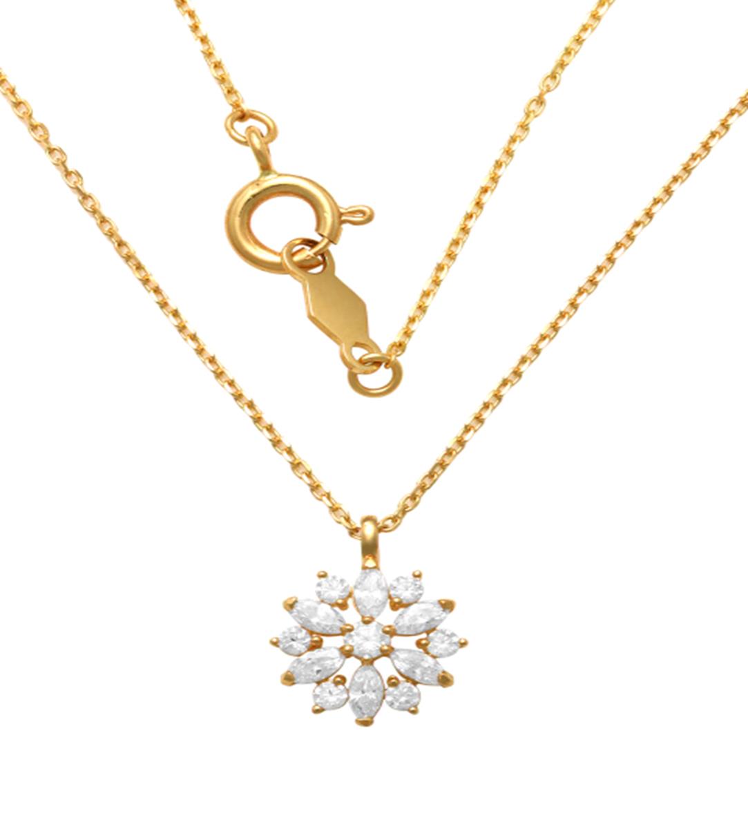 10K Yellow Gold Round & Marquise Cut CZ Snowflake 18" Necklace