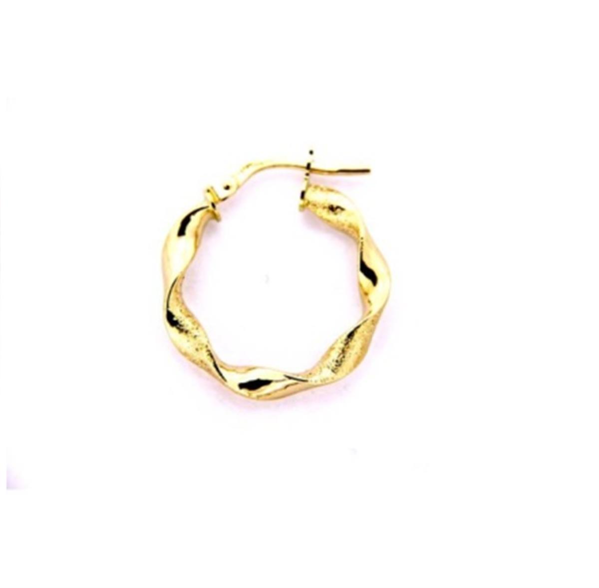 14K Yellow Gold Alternating Polished & Textured Twisted Hoop Earring