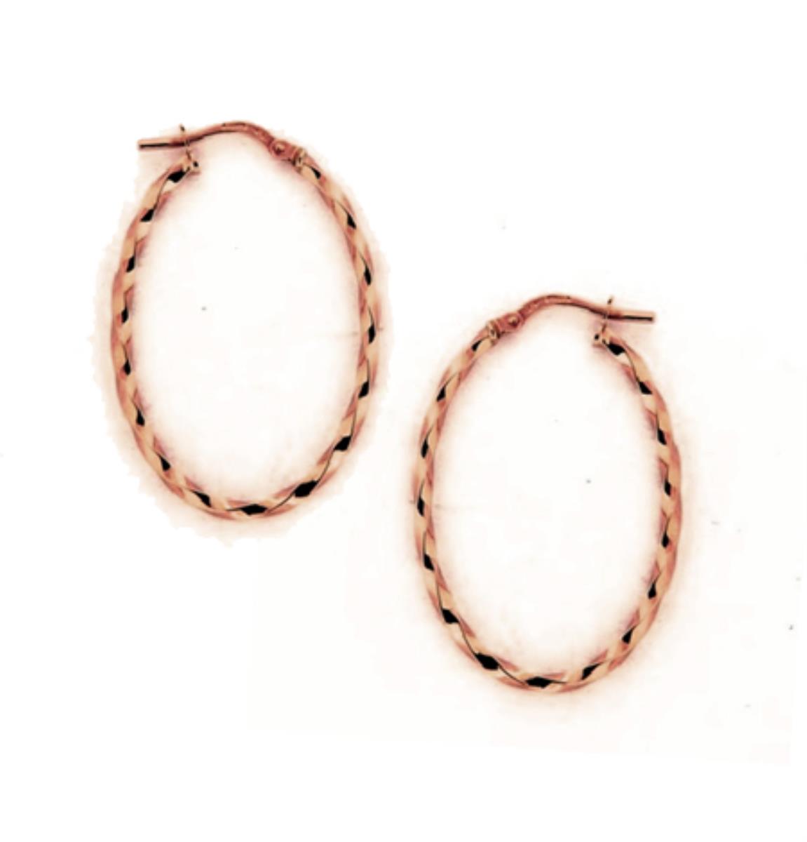 9K Rose Gold Tight Twisted Oval Hoop Earring