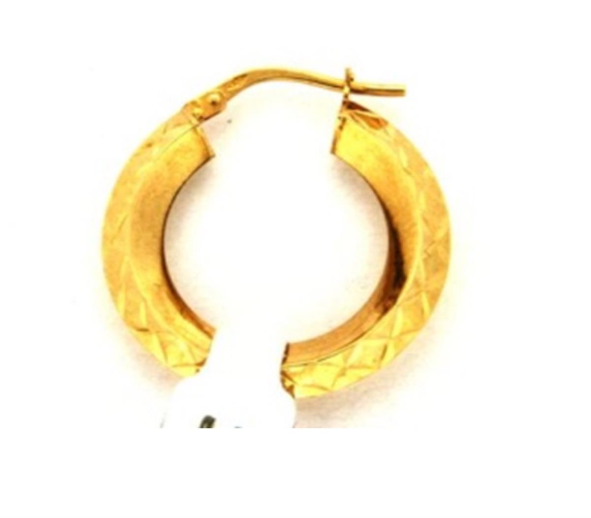 14K Yellow Gold "X" Diamond Cut Hoop Earring