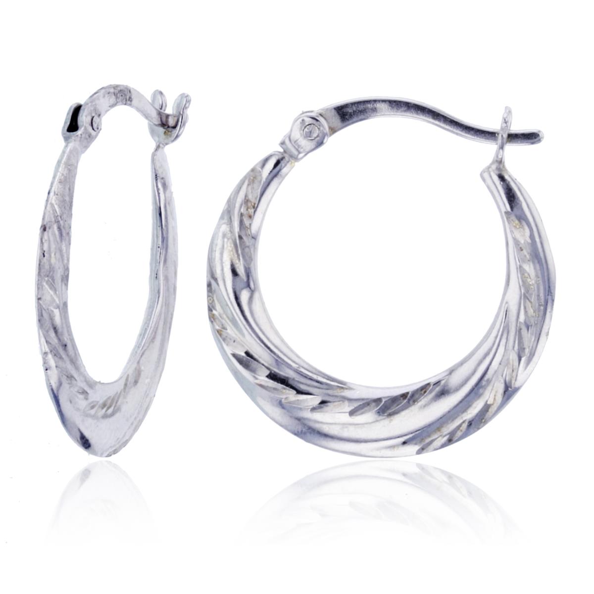 Sterling Silver Rhodium 21x2mm Polished & DC Swirl Design Hoop Earring