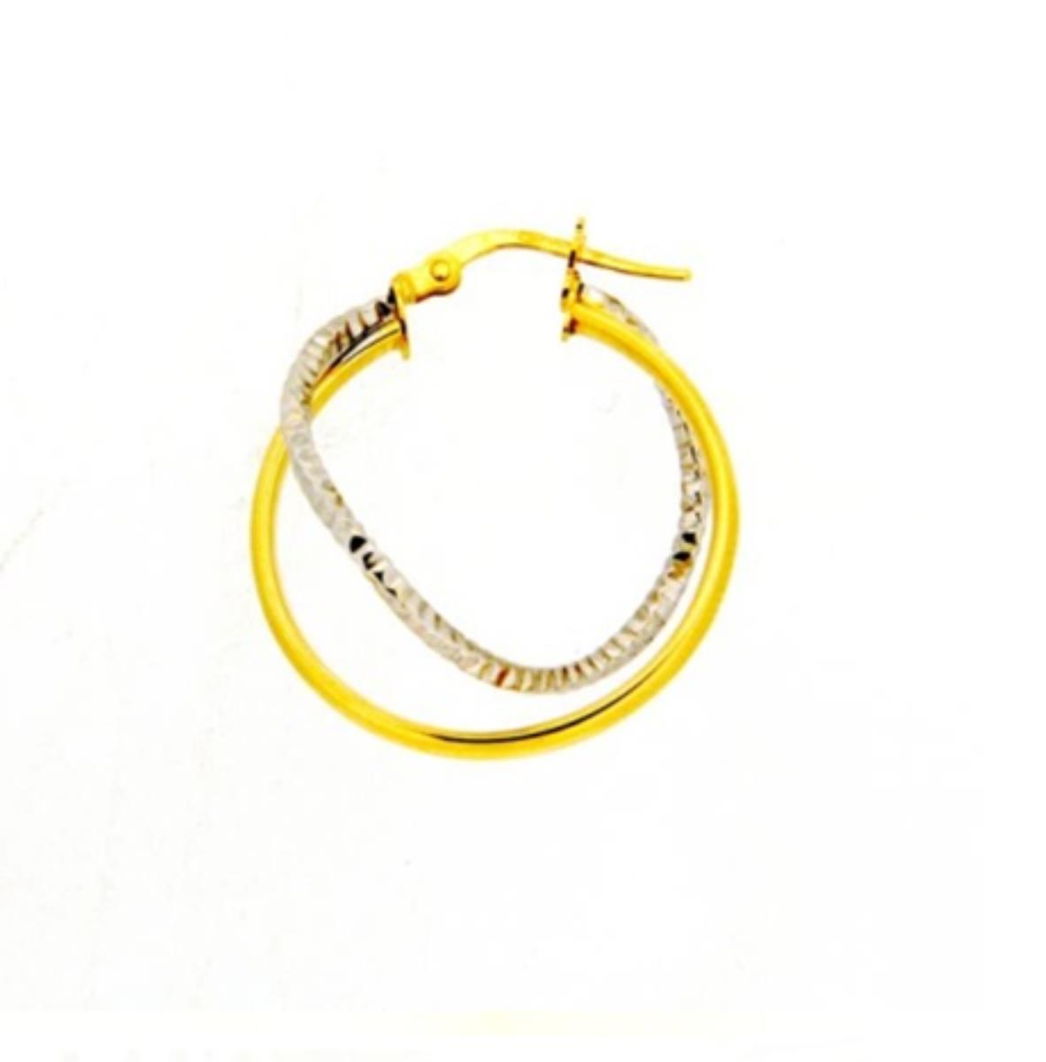 9K Two-Tone Gold 2-Strand Polished & Diamond Cut Hoop Earring