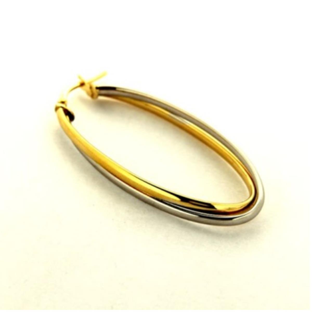 9K Two-Tone Gold Polished Overlapped Elongated Hoop Earring