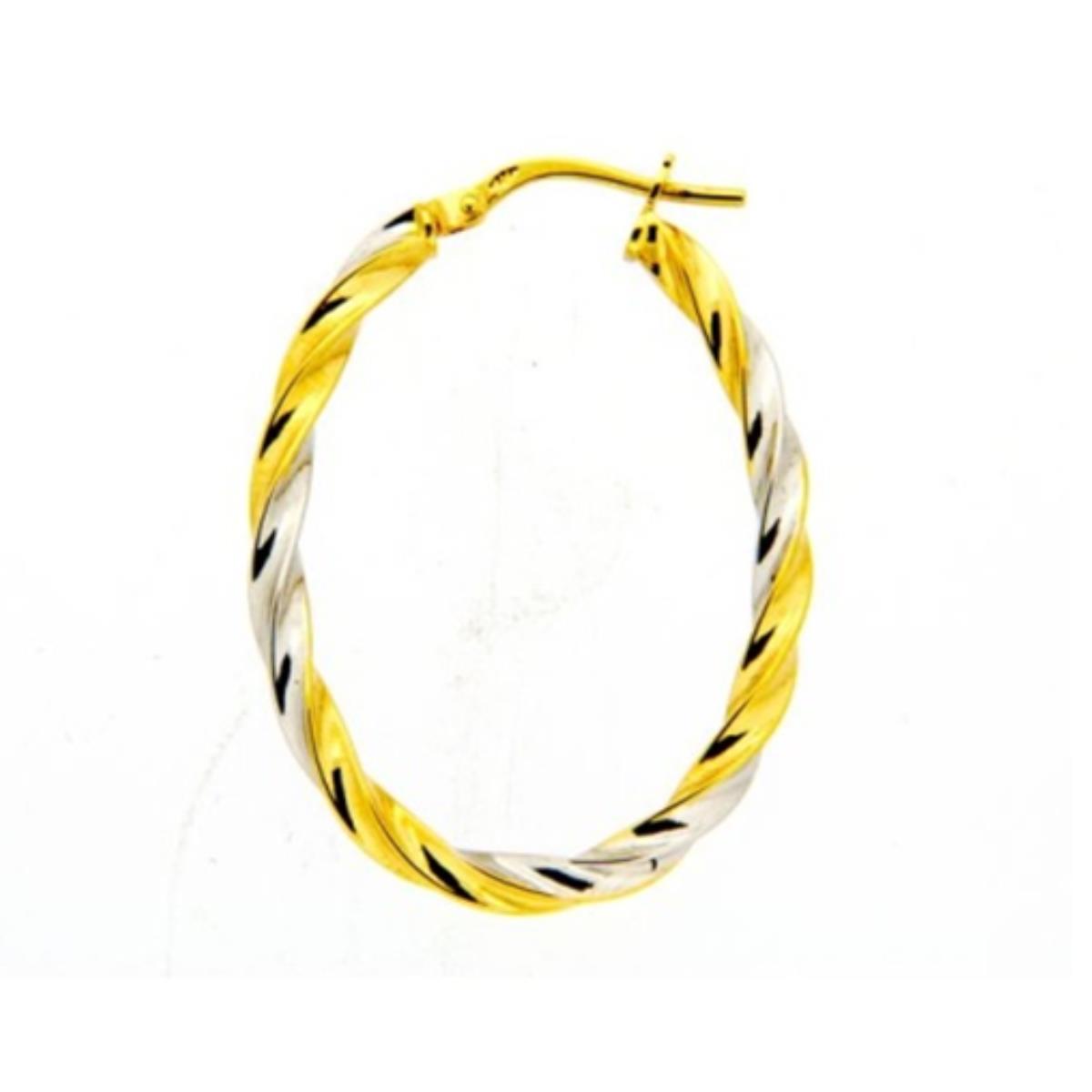 9K Two-Tone Gold Twist Oval Hoop Earring