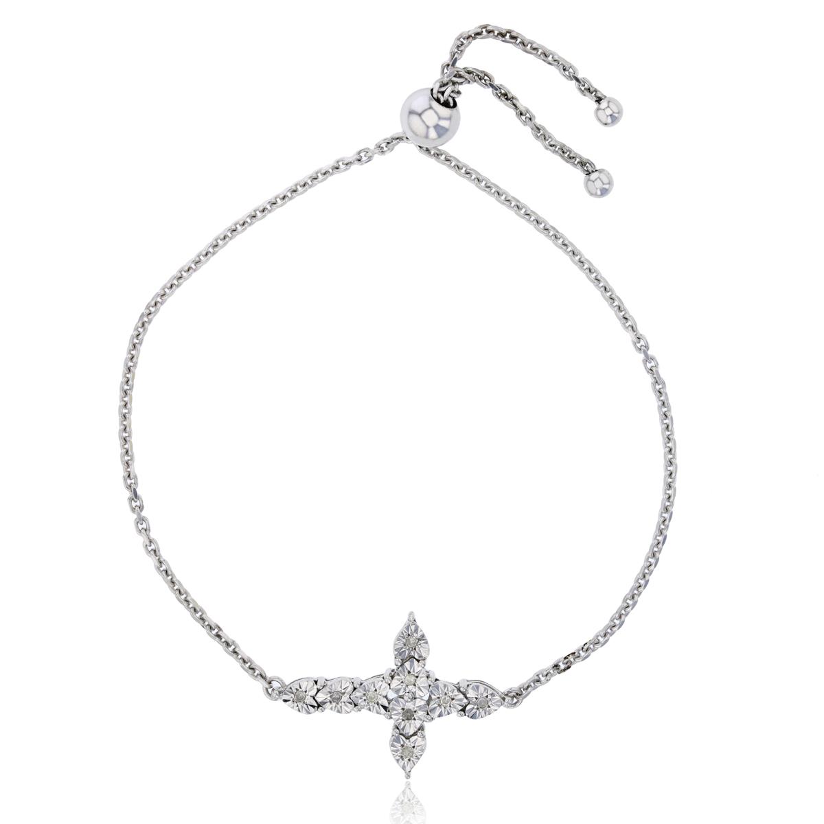 Sterling Silver Rhodium 1.0pt Diamond Accent DC Sideways Cross Adjustable Bracelet