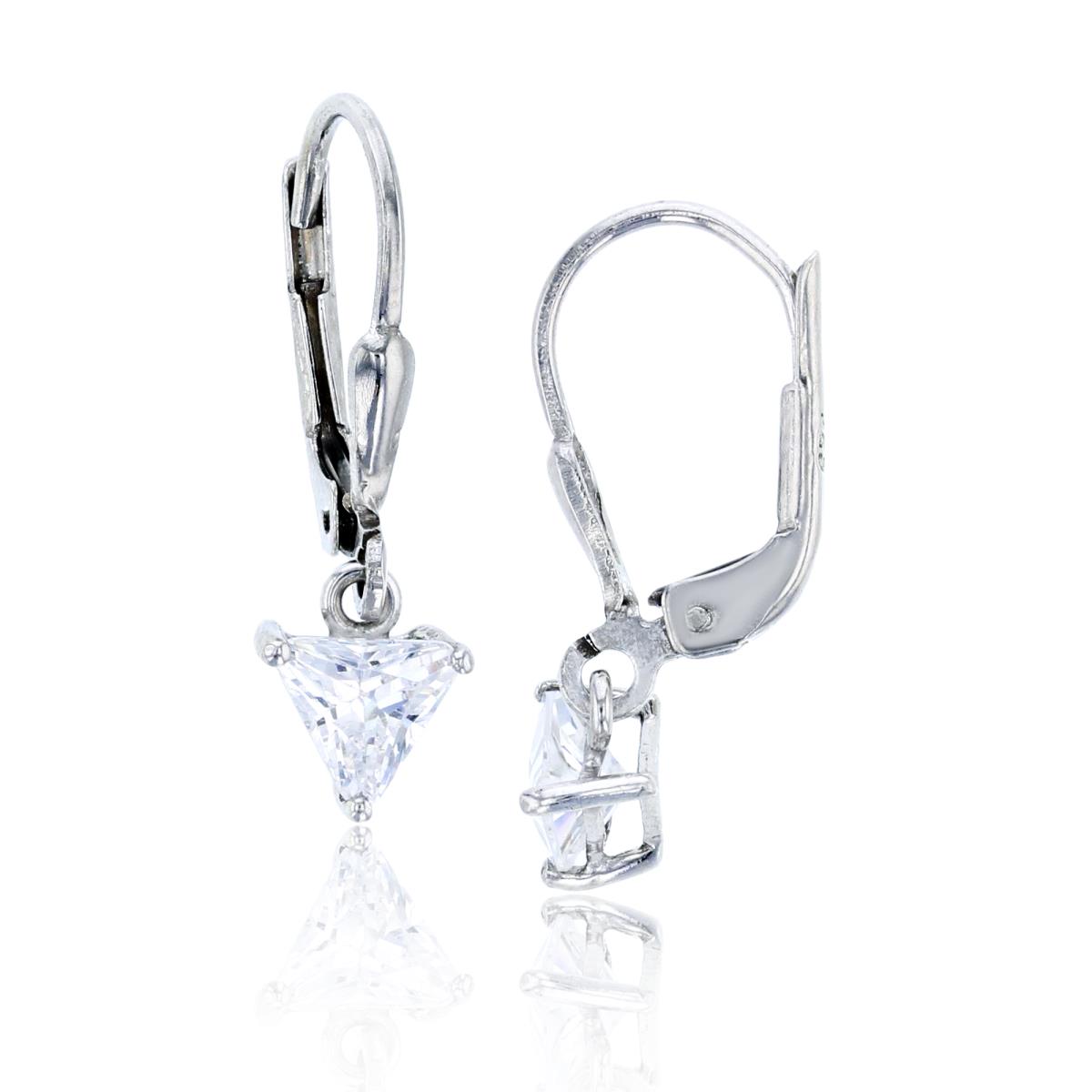 Sterling Silver Rhodium 5.00mm Triangle Cut CZ Solitaire Lever-Back Earring