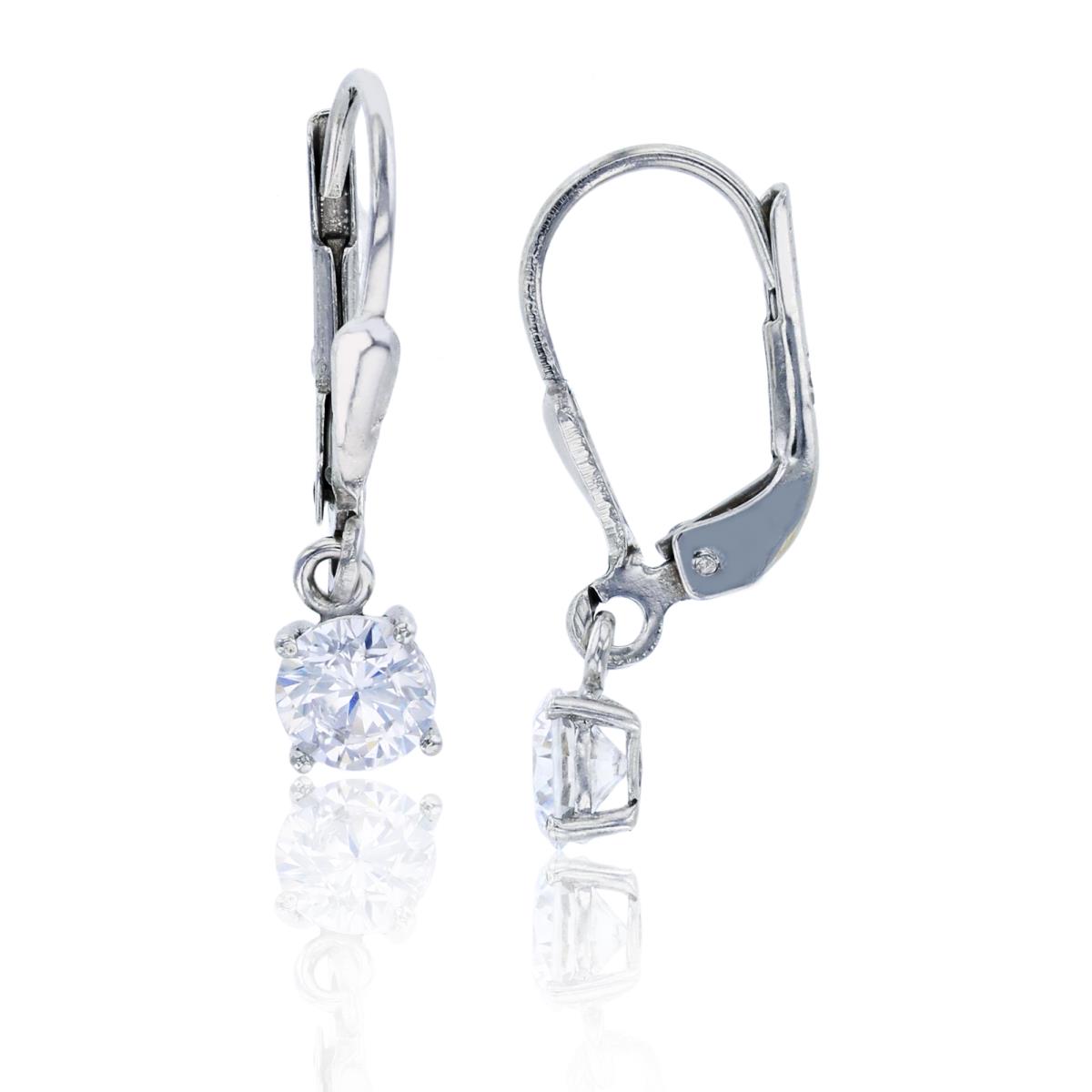 Sterling Silver Rhodium 5.00mm Round Cut CZ Solitaire Lever-Back Earring