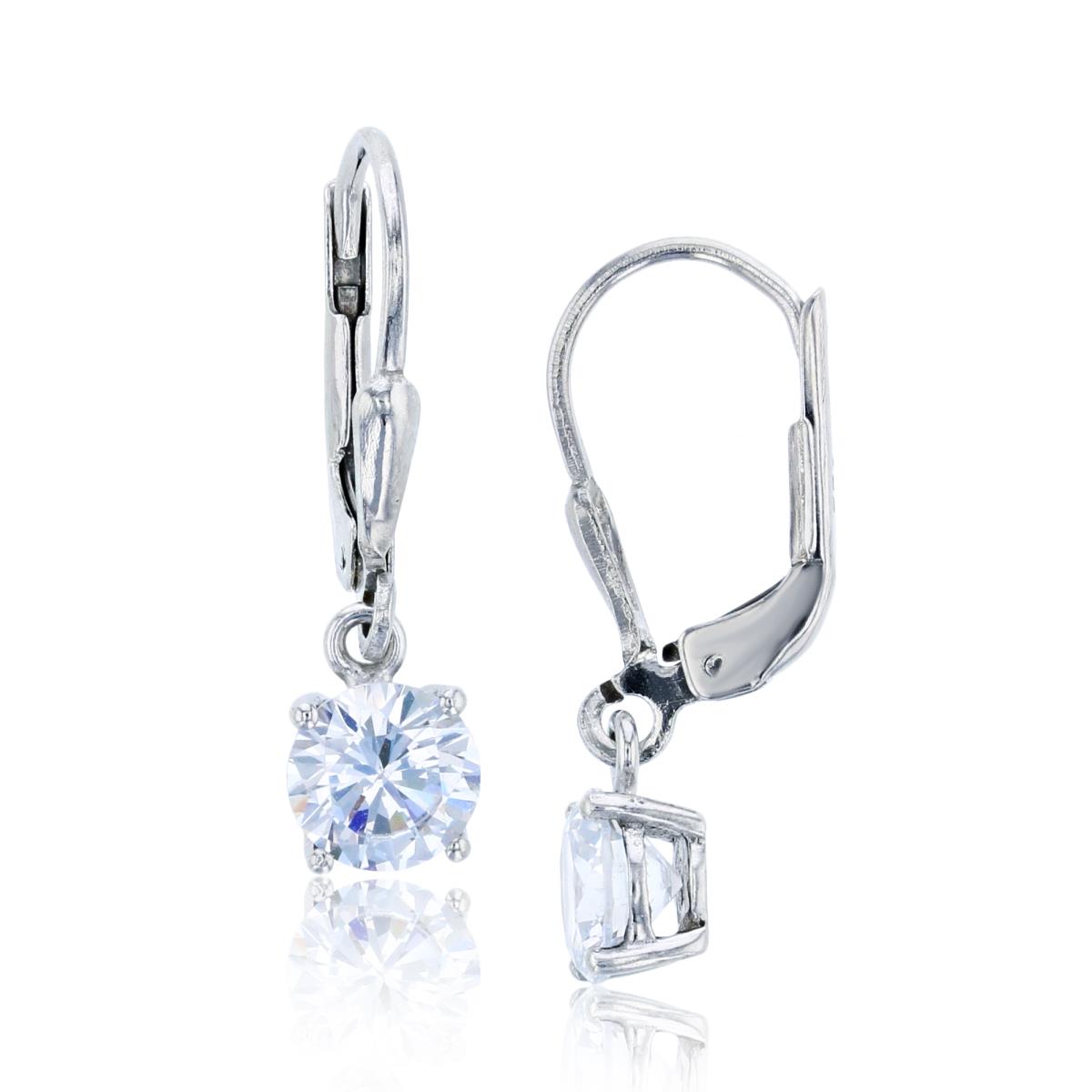 Sterling Silver Rhodium 6.00mm Round Cut CZ Solitaire Lever-Back Earring