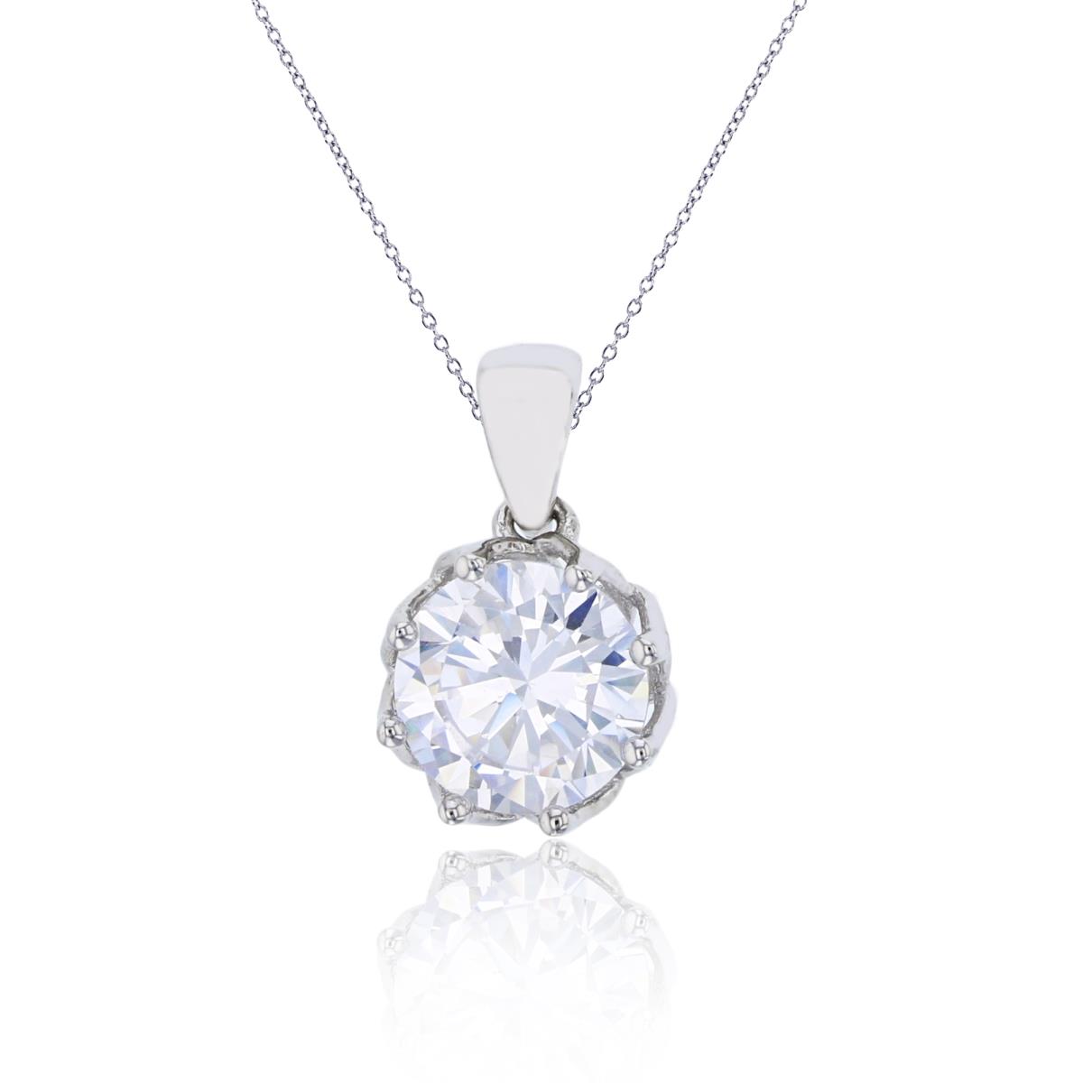 Sterling Silver Rhodium 8mm Round Cut CZ Solitaire 18" Necklace