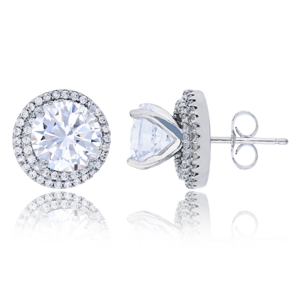 Sterling Silver Rhodium 8mm Round Cut CZ with Removable Double Halo Stud Earring