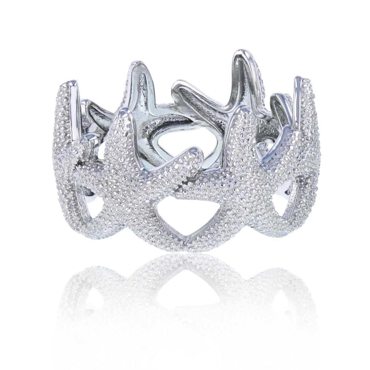 Sterling Silver Rhodium Milgrain Starfish Fashion Ring