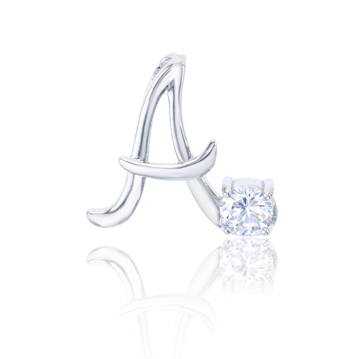 Sterling Silver Rhodium 5mm Round Cut CZ Polished "A" Initial Pendant