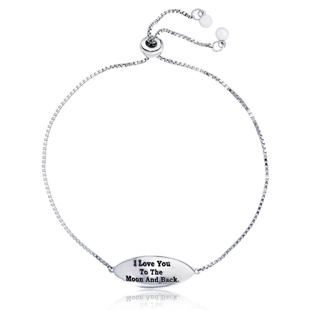 Sterling Silver Rhodium "I Love You To The Moon And Back" Adjustable Bracelet