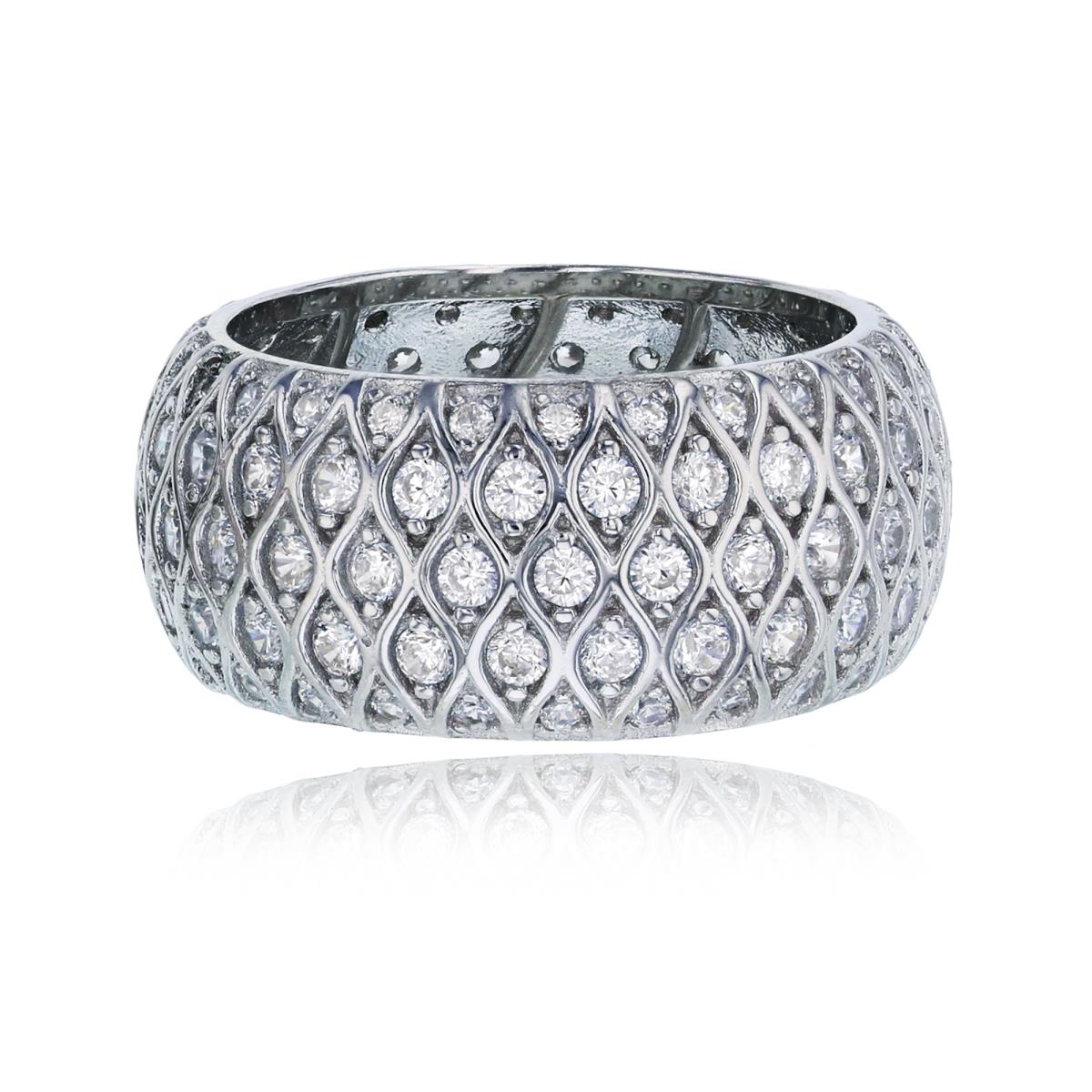 Sterling Silver Rhodium Paved Honeycomb Eternity Band