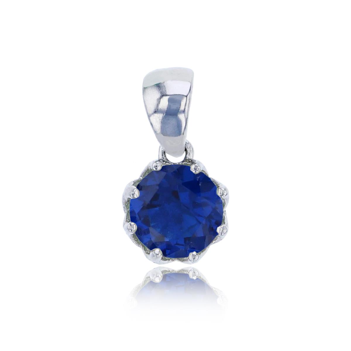 Sterling Silver Rhodium 6mm Sapphire Round Cut CZ Solitaire Dangling Pendant