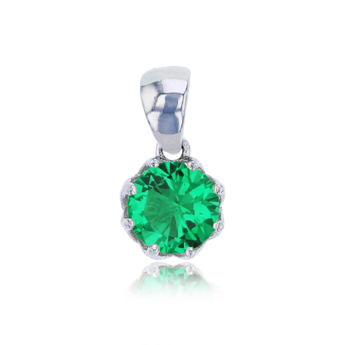 Sterling Silver Rhodium 6mm Emerald Round Cut CZ Solitaire Dangling Pendant