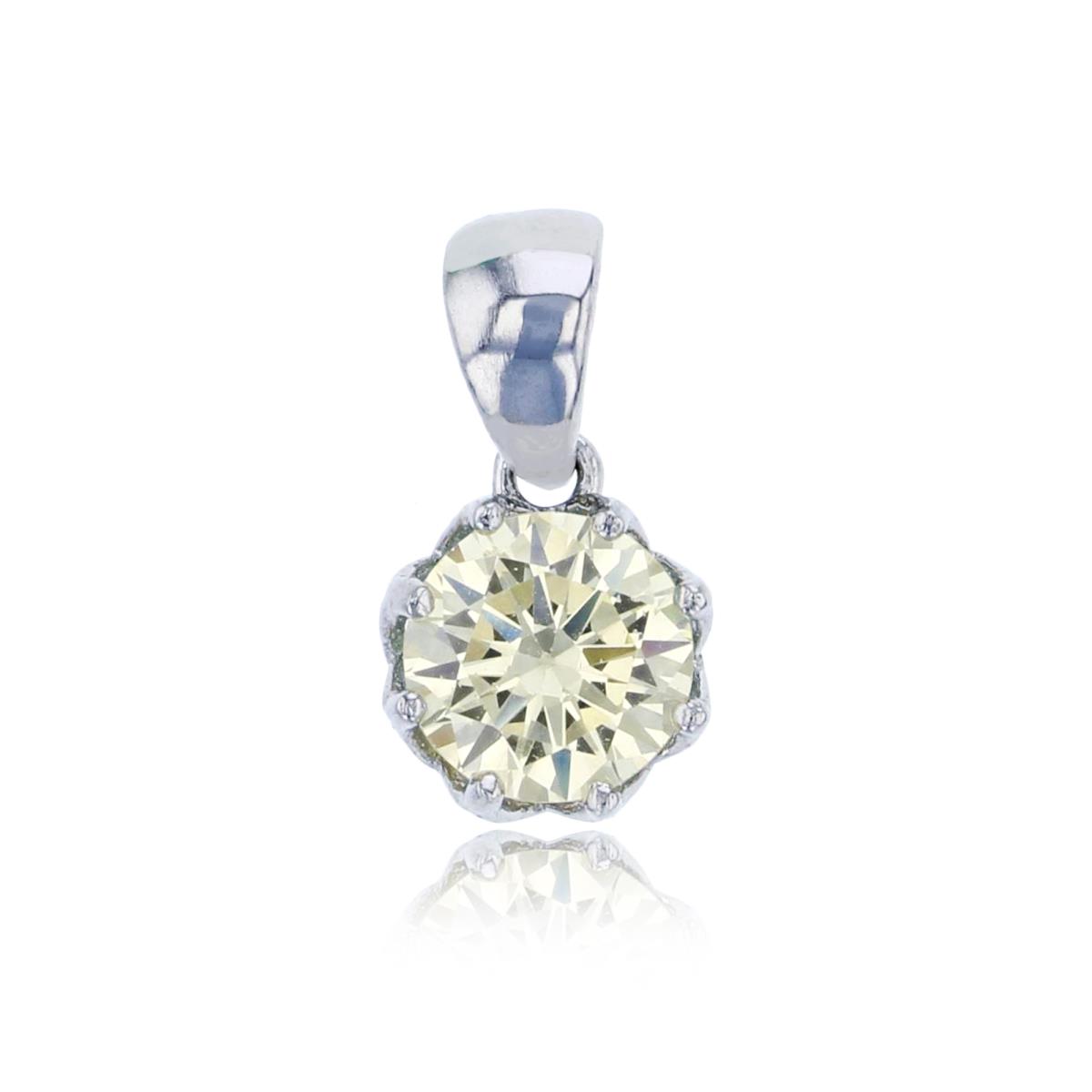 Sterling Silver Rhodium 6mm Canary Yellow Round Cut CZ Solitaire Dangling Pendant