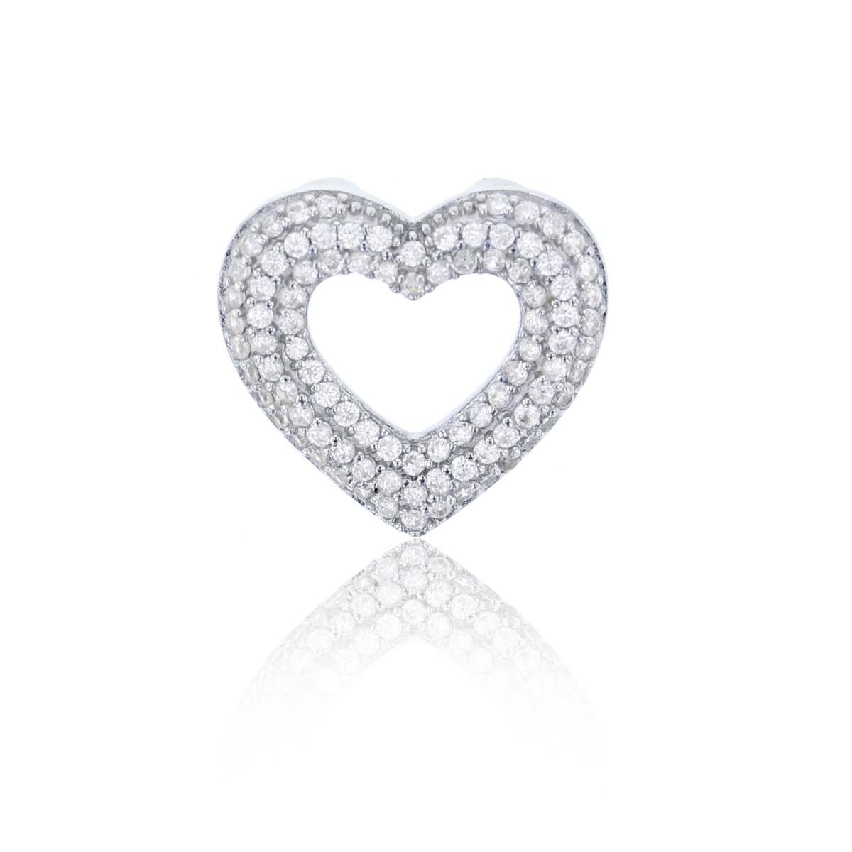 Sterling Silver Rhodium 14x15mm Micropave Open Heart Pendant