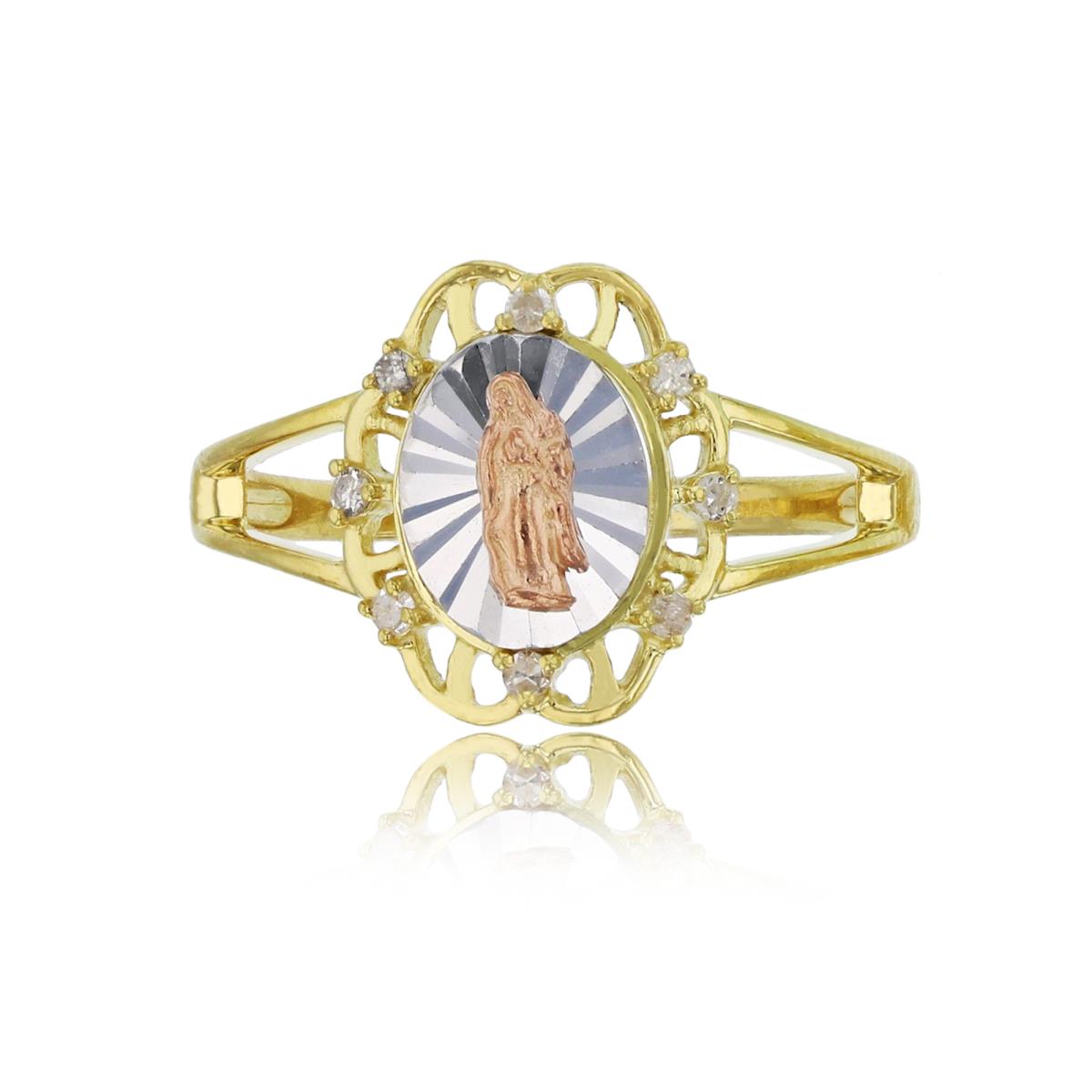 14K Tricolor Gold 0.08 Diamond Accent DC Virgin Mary Split Shank Religious Ring