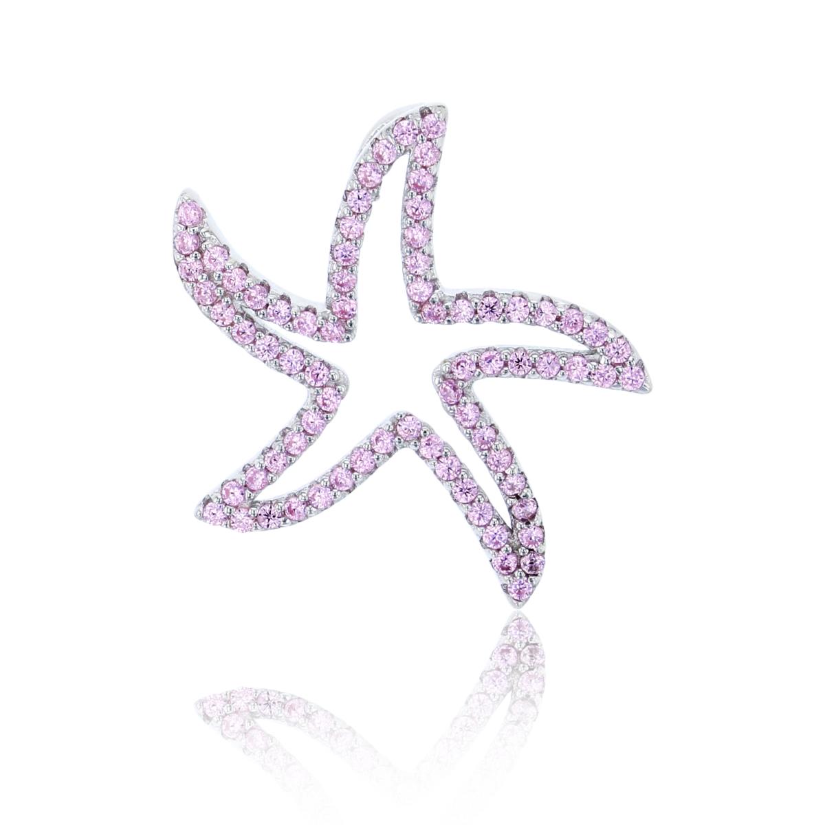 Sterling Silver Rhodium 20x19mm Micropave Pink Open Starfish Pendant