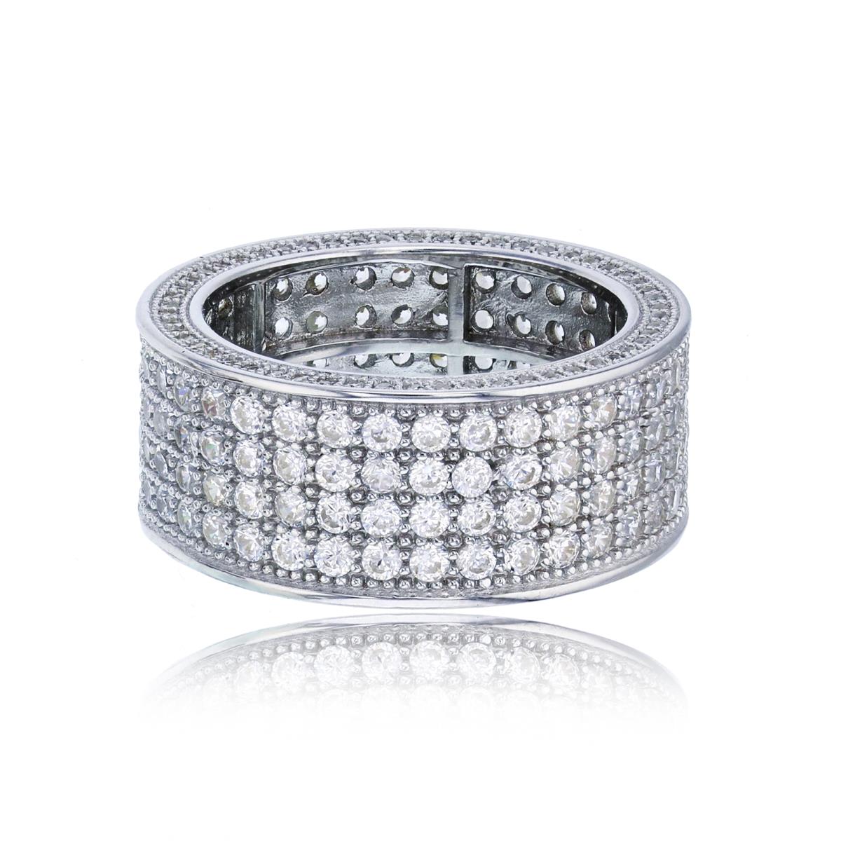 Sterling Silver Rhodium 4-Row Micropave Eternity Band