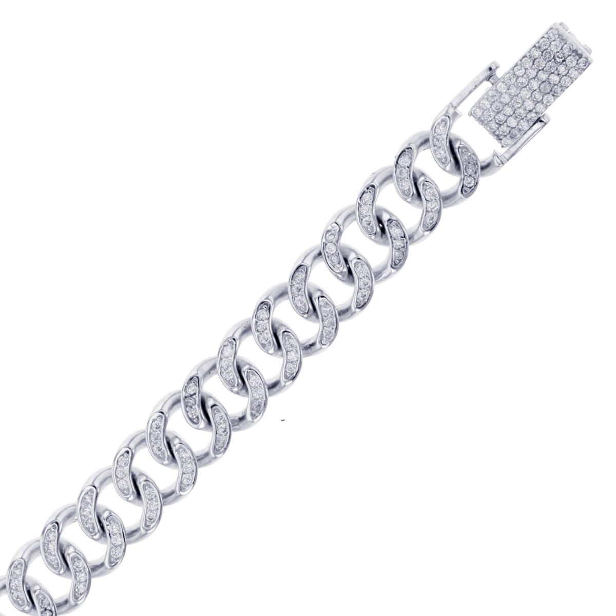 Sterling Silver Rhodium 8mm Cuban Pave  24