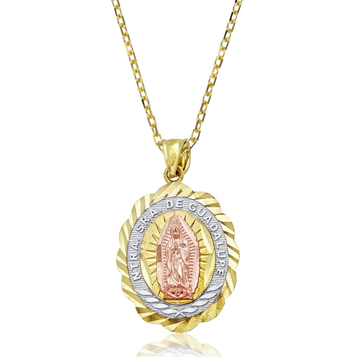 14K Gold Tri-Color DC 18.50x29mm Virgin Mary Oval 20" DC Cable 040 Chain Necklace