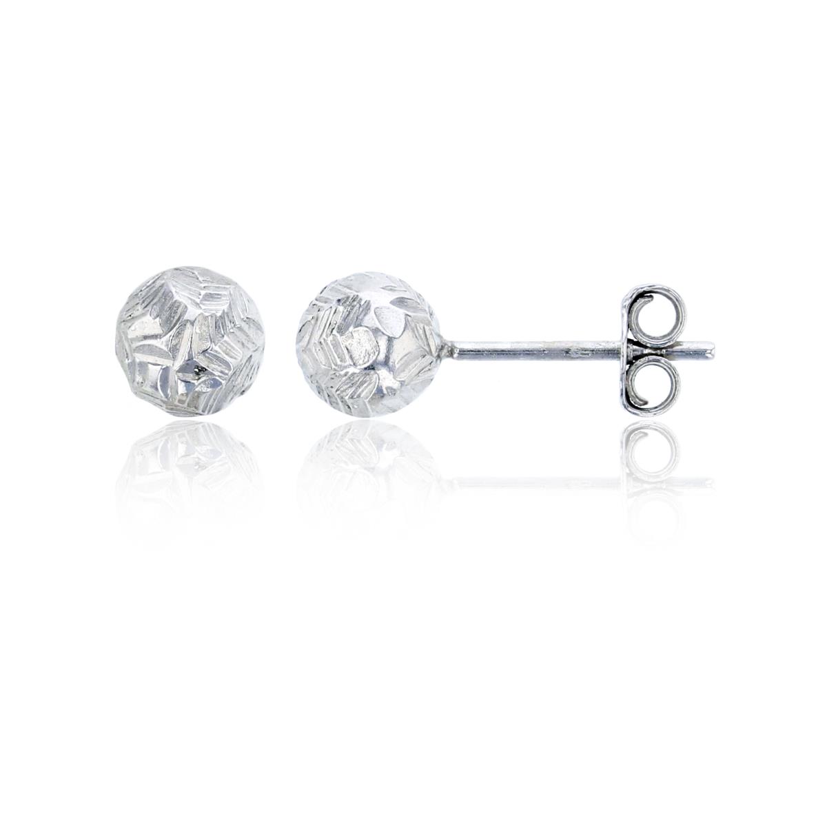 Sterling Silver Rhodium 6x6mm Diamond Cut Ball Stud Earring