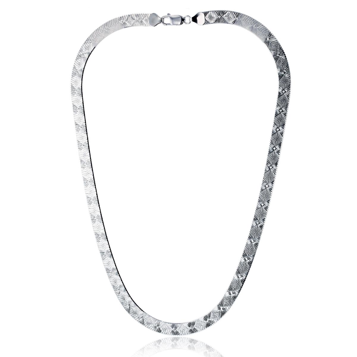 Sterling Silver Rhodium 7.30mm 080 18" Textured Herringbone  Chain