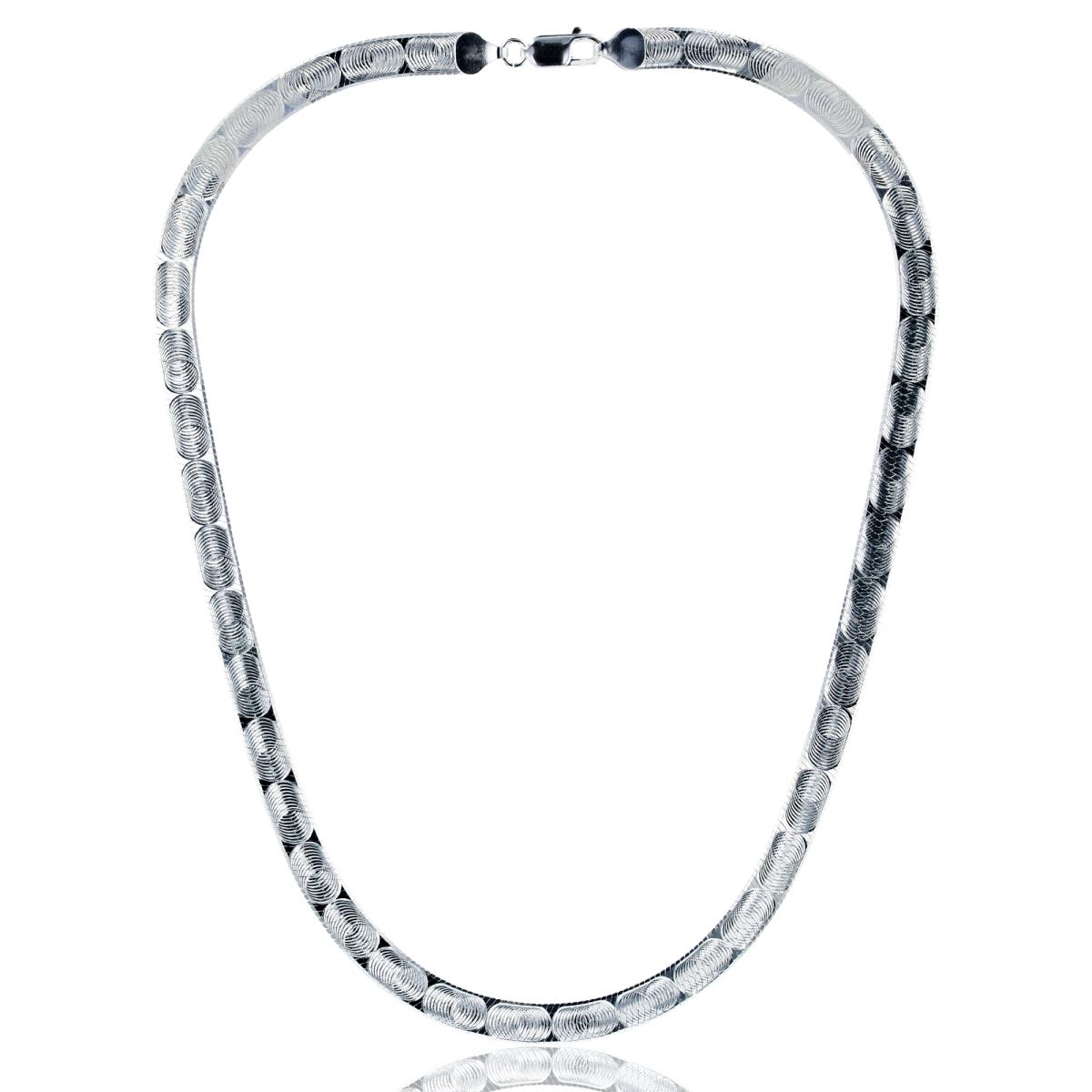 Sterling Silver Silver-Plated & Anti-Tarnish 6.85mm Cylinder Textured 18" 080 Herringbone Chain