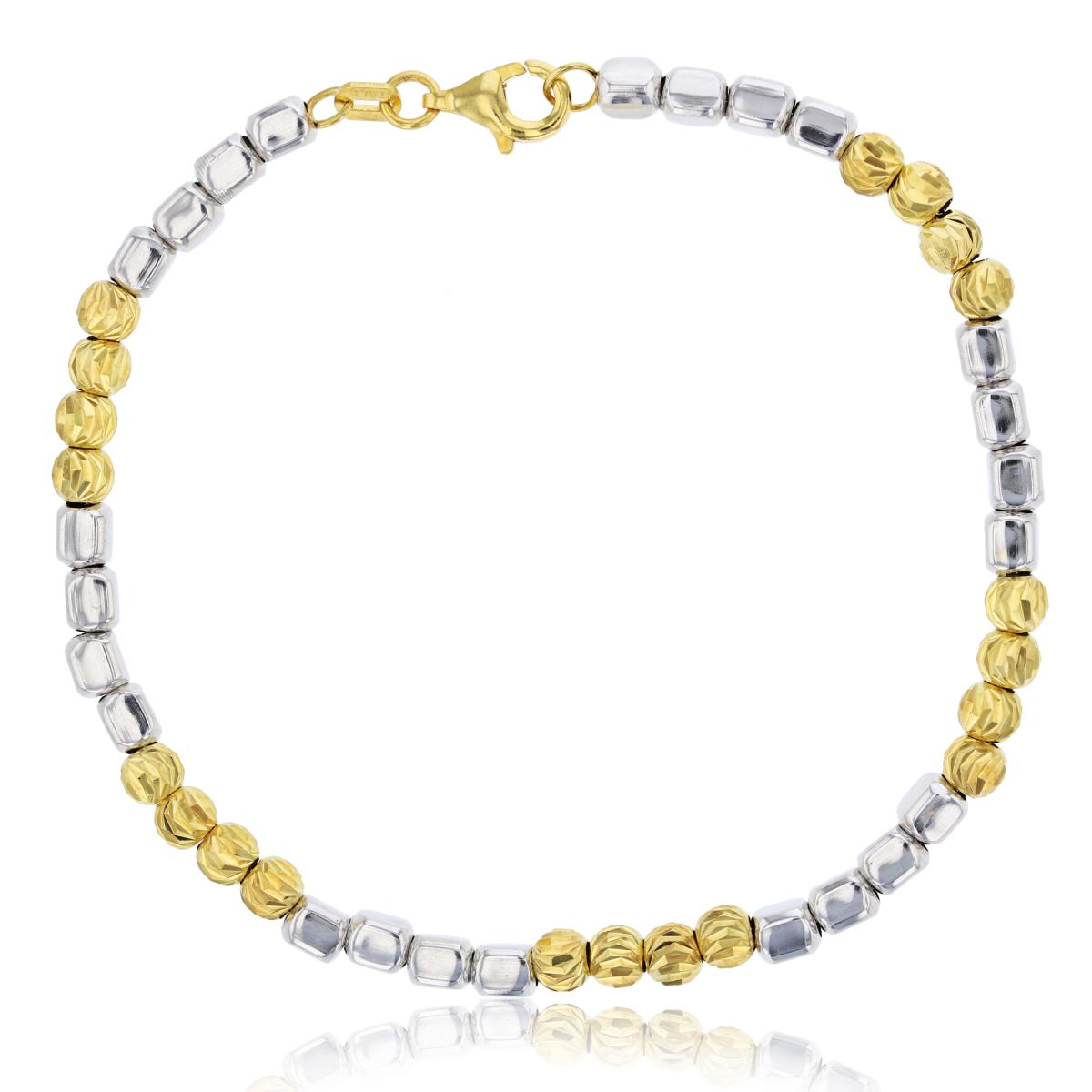 Sterling Silver Yellow & White Anti-Tarnish 4.00mm Moon Cut & Polished Square Beads 7.25" Bracelet