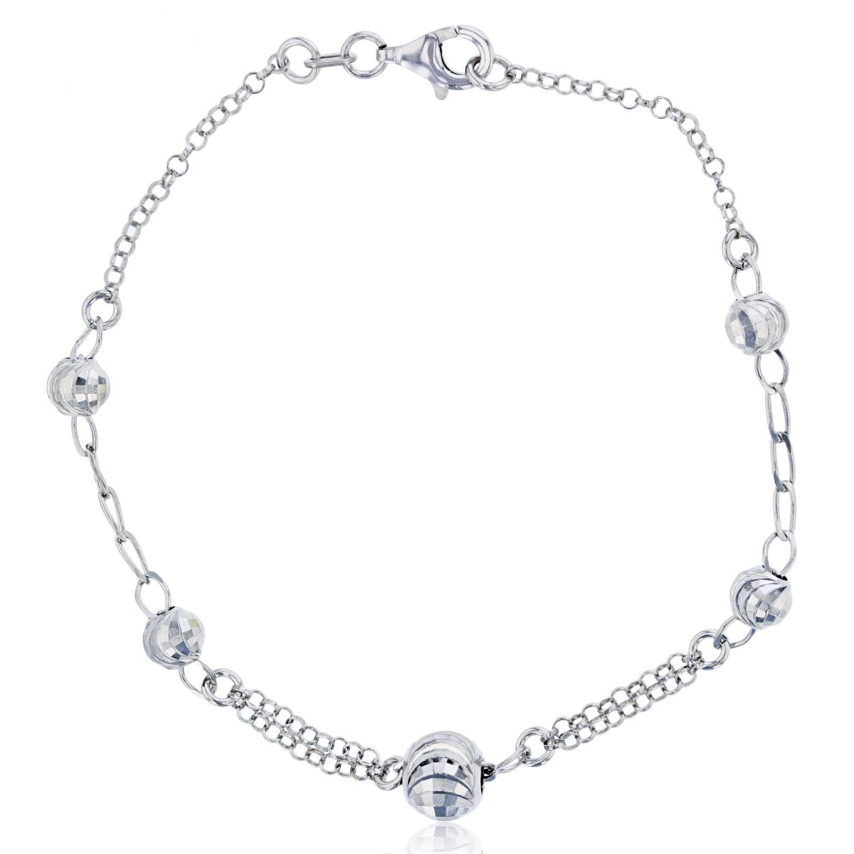 Sterling Silver Rhodium Moon Cut Bead with Rolo Chain 7.25" Bracelet