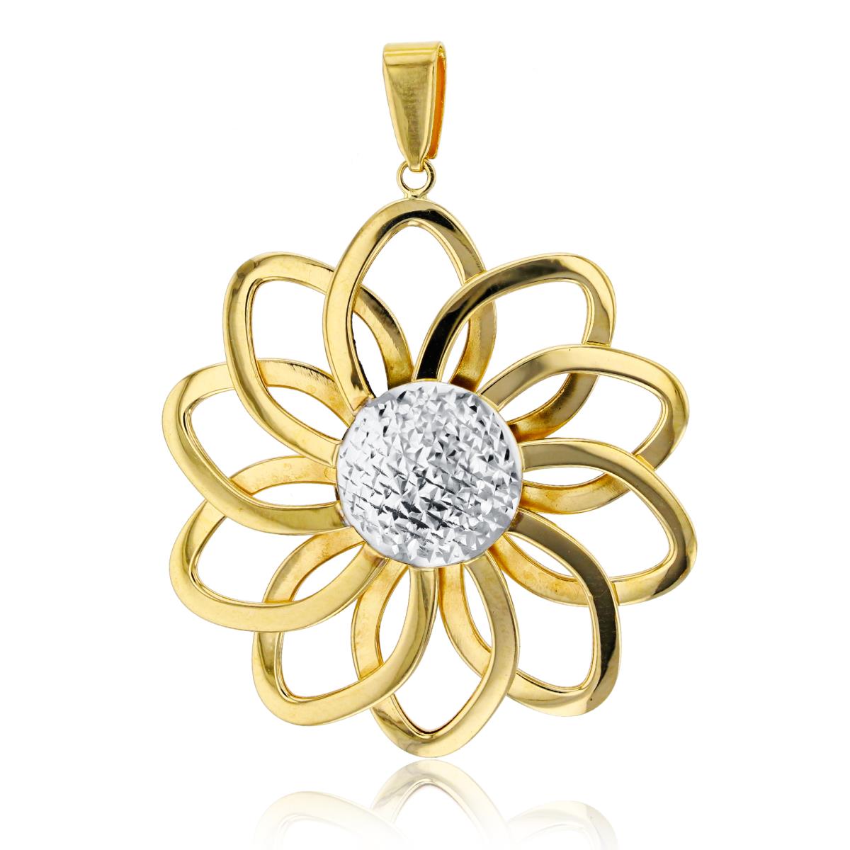 14K Two-Tone Gold Polished & DC Open Sunflower Pendant