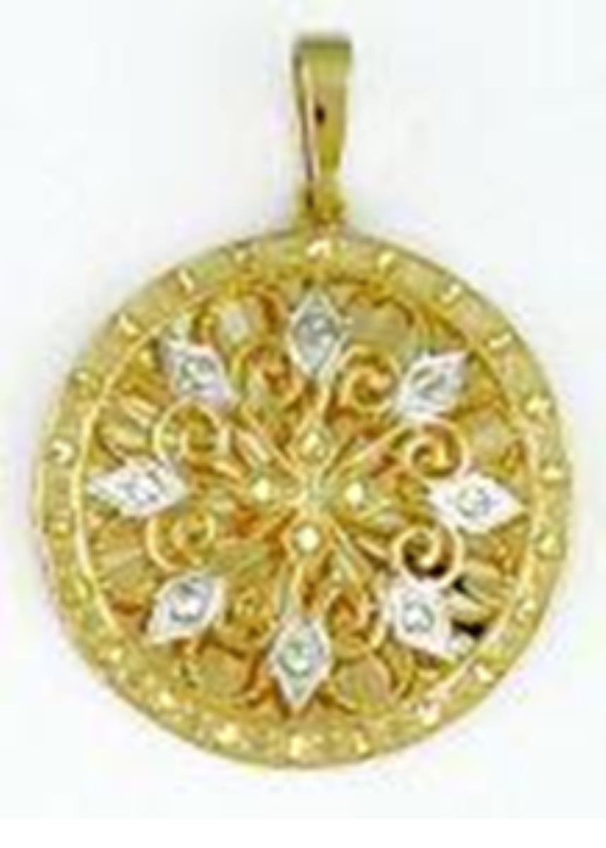 14K Two-Tone Gold Diamond Cut Compass Pendant