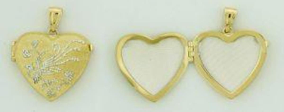14K Two-Tone Gold Diamond Cut Heart Locket Pendant